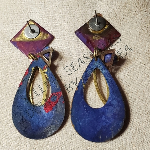 Vintage Jody Coyote Mixed Metal and Paint Peacock Necklace and Earring Set - Picture 14 of 14